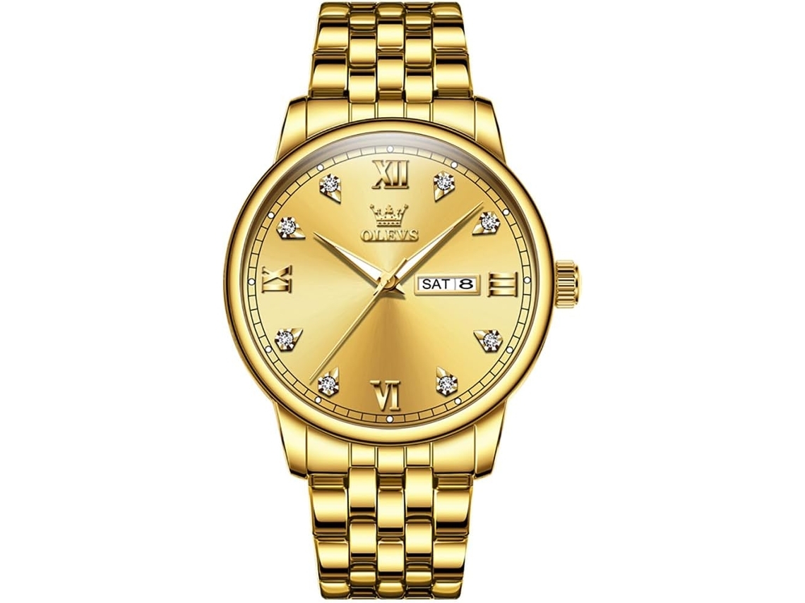 Reloj de acero inoxidable con esfera grande para hombre con diamantes y cuarzo resistente al agua.