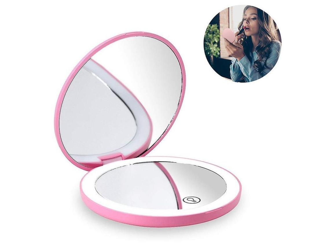 Espejo De Maquillaje Portátil Con Luz Led Recargable, Aumento De 1x Y 10x, Ajuste De Brillo, Dqq
