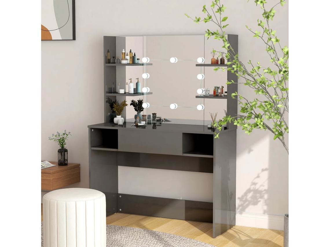 Tocador - Mesa de maquillaje con luces LED 100x40x135 cm MDF Gris brillante HARLANV1