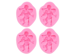 4 Moldes De Silicona 3d Reutilizables Y Resistentes Al Calor Con Forma De Ángel Para Pastel De Chocolate - Rosa