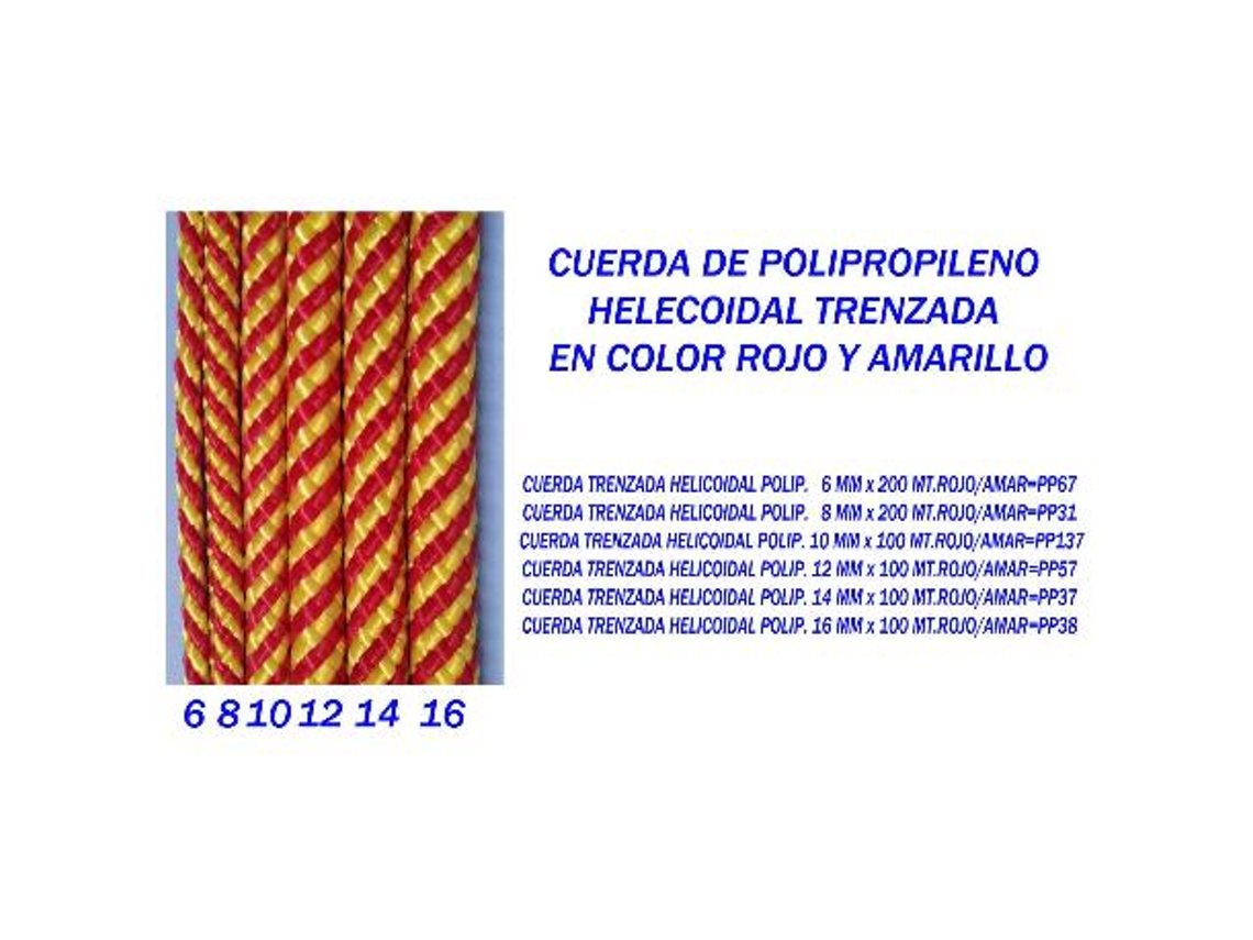 Cuerda trenzada helicoidal polip.   6 mm x 200 mt.rojo-amar pp67