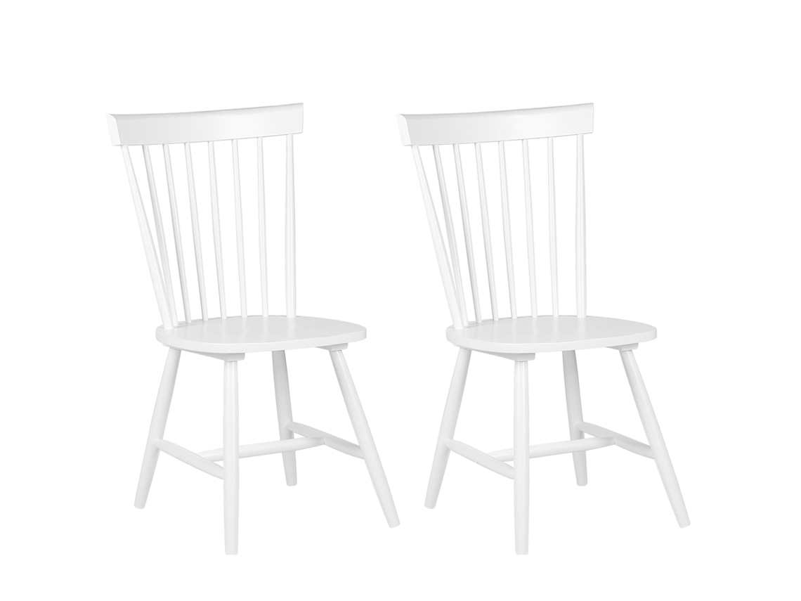 Conjunto de 2 cadeiras de jantar em madeira de seringueira BELIANI Burges de Madeira de seringueira Branco 51x46x92