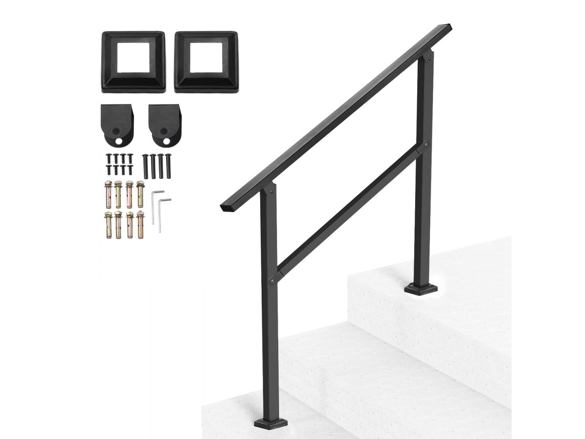 Pasamanos de acero negro para escaleras exteriores de 2/3 escalones con ajuste de ángulo Tekmaquinas