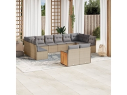 Conjunto de sofá de jardín de 12 piezas con cojines, mimbre sintético beige, Dkd Home Decor