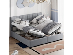 Cama Doble Tapizada De 180x200 Cm Con Compartimento De Almacenamiento Hidráulico, Somier, Cama Multifuncional, Color Gris.