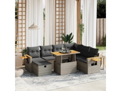 Conjunto de sofá de jardín de 8 piezas con cojines, ratán gris, DKD Home Decor