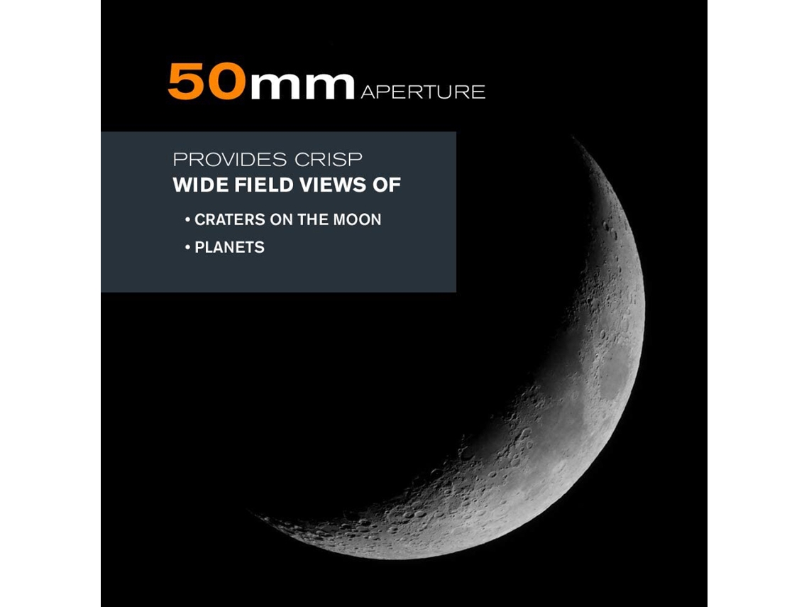 Telescopio astronómico Celestron Powerseeker 50az, apertura de 50 mm, revestimiento multicapa, plegable, portátil, refractor, para principiantes.