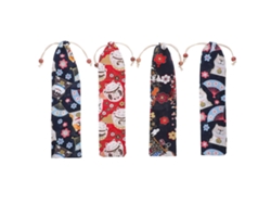 Juego de 4 fundas con cordón para cubiertos, ideales para guardar palillos japoneses, cucharas y pajitas decorativas. Nostalgia88