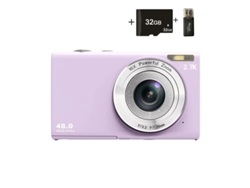 Cámara digital compacta y sencilla Bestvite, 2,7 K, 48 MP, zoom digital de 16x, color morado, tarjeta de 32 GB