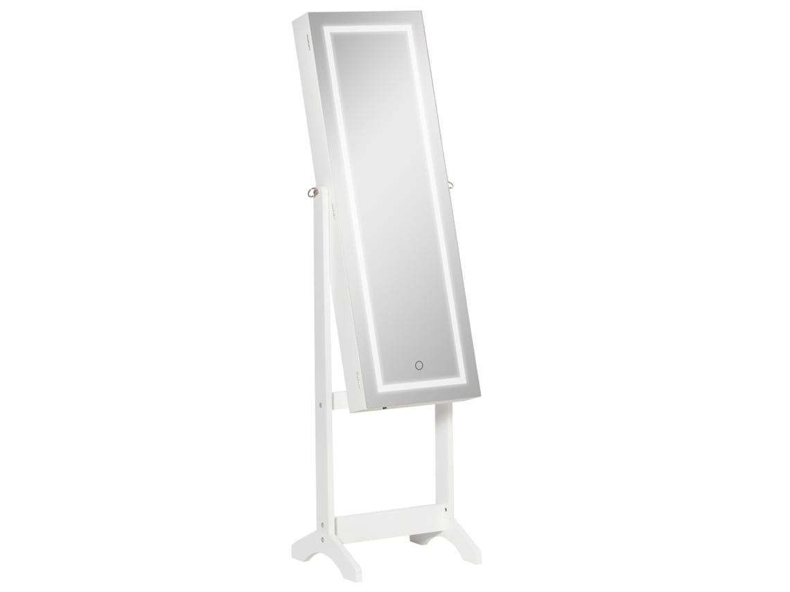 Joyero con tira de luz LED, cierre magnético, estantes y compartimentos, 46 x 36,5 x 151,5 cm, blanco.