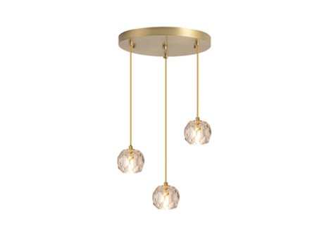 Lámpara de araña de cristal esférica de 3 cabezas, lámpara transparente de luz de tres colores con disco dorado adecuada para dormitorios y salas d...