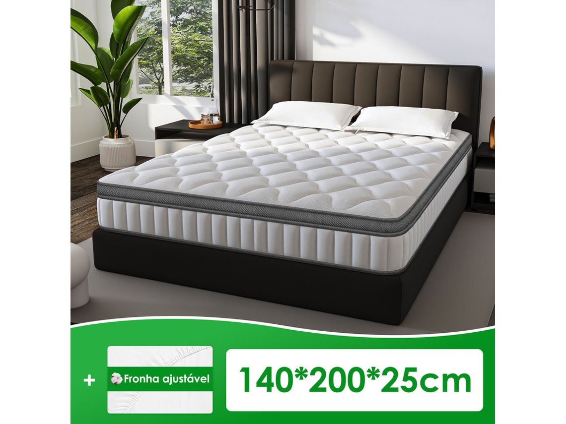 Colchón de muelles doble de 140x200x25cm – Colchón de 7 zonas, hipoalergénico, estructura de 9 capas con muelles ensacados independientes