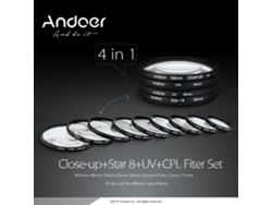 Kit De Filtros Circulares 62mm: Uv+cpl+close-up+4+star 8-point Para Cámara