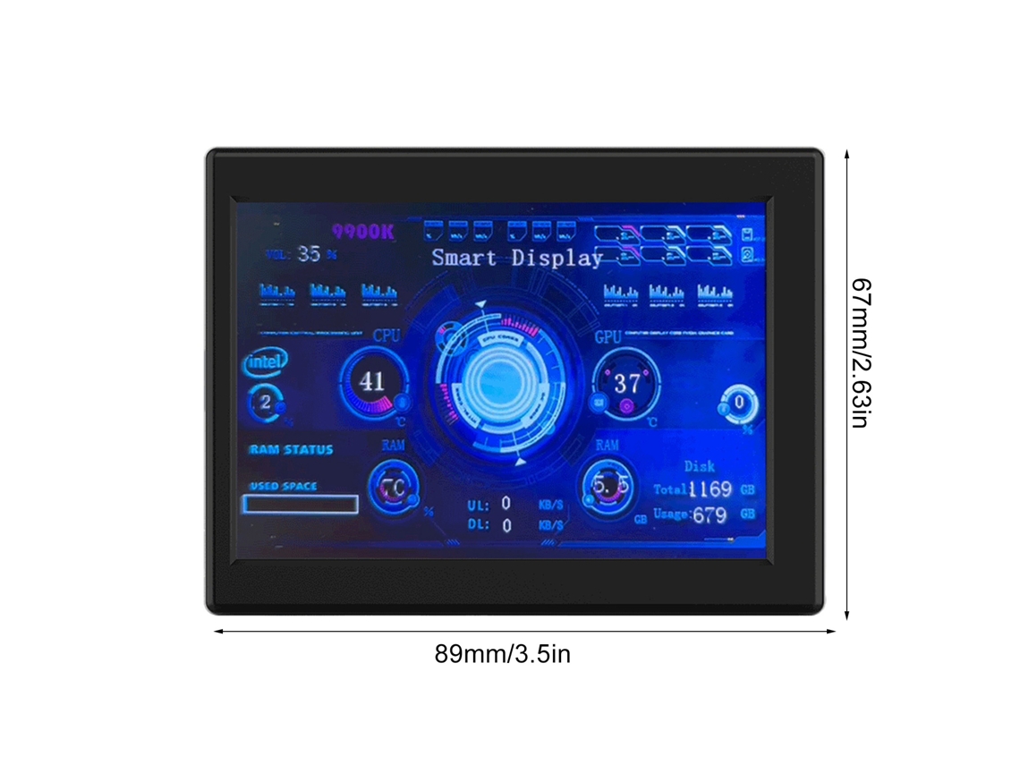 Monitor Ips De 3,5 Pulgadas Para Monitorización De Cpu Y Gpu, Pantalla Inferior Con Carcasa De Abs, Edición De Temas Personalizable, Software Gratuito.