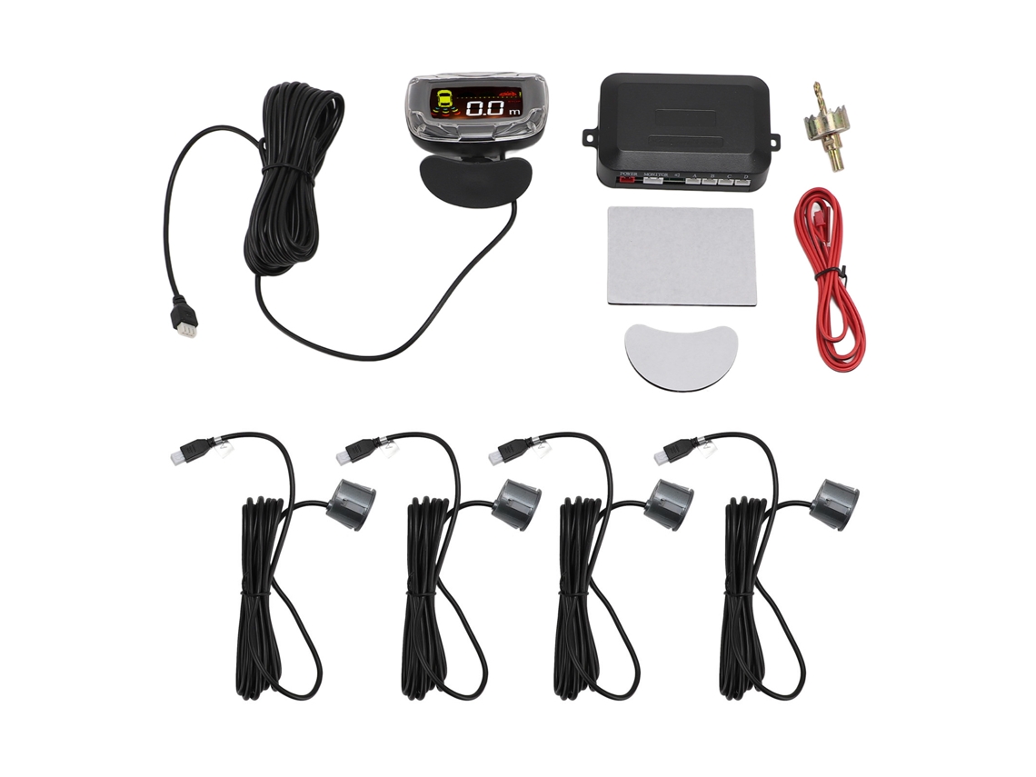 Sistema De Radar De Estacionamiento Trasero Con 4 Sensores, Pantalla Lcd, Luces De Advertencia, Estacionamiento, Coche Gris