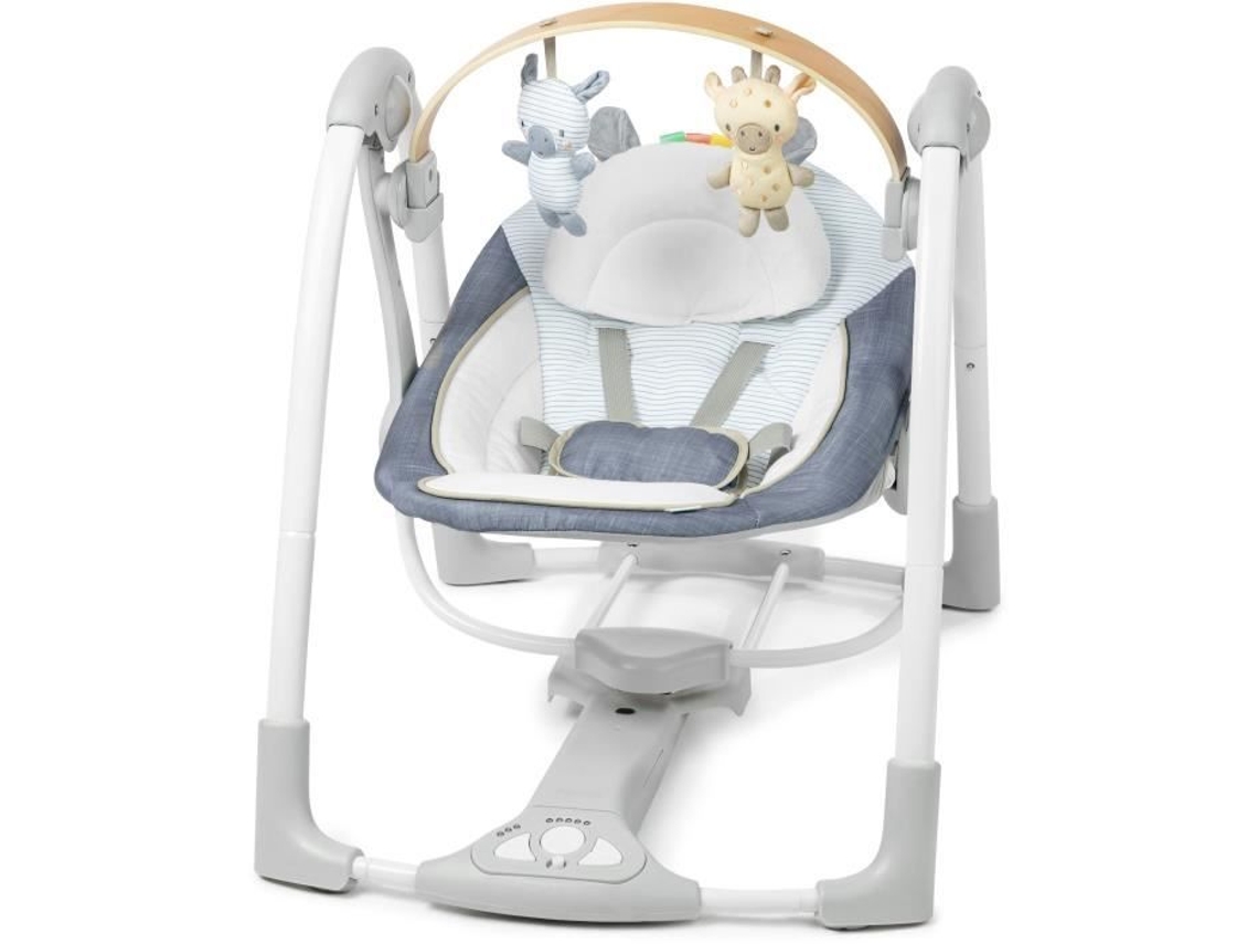 Columpio eléctrico compacto Chambray para bebés, arco de aprendizaje de madera, 5 velocidades, 8 melodías y 3 sonidos ingeniosos