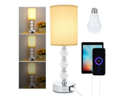 2026-lámpara De Mesa De Noche De Cristal Con Lámpada Led Luz Cálida, Control Táctil 3 Niveles, Puertos Usb A Y C