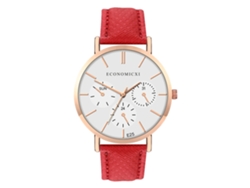 Reloj De Pulsera Sencillo Y Elegante Para Mujer Con Correa De Pu Y Esfera De Cuarzo Roja.