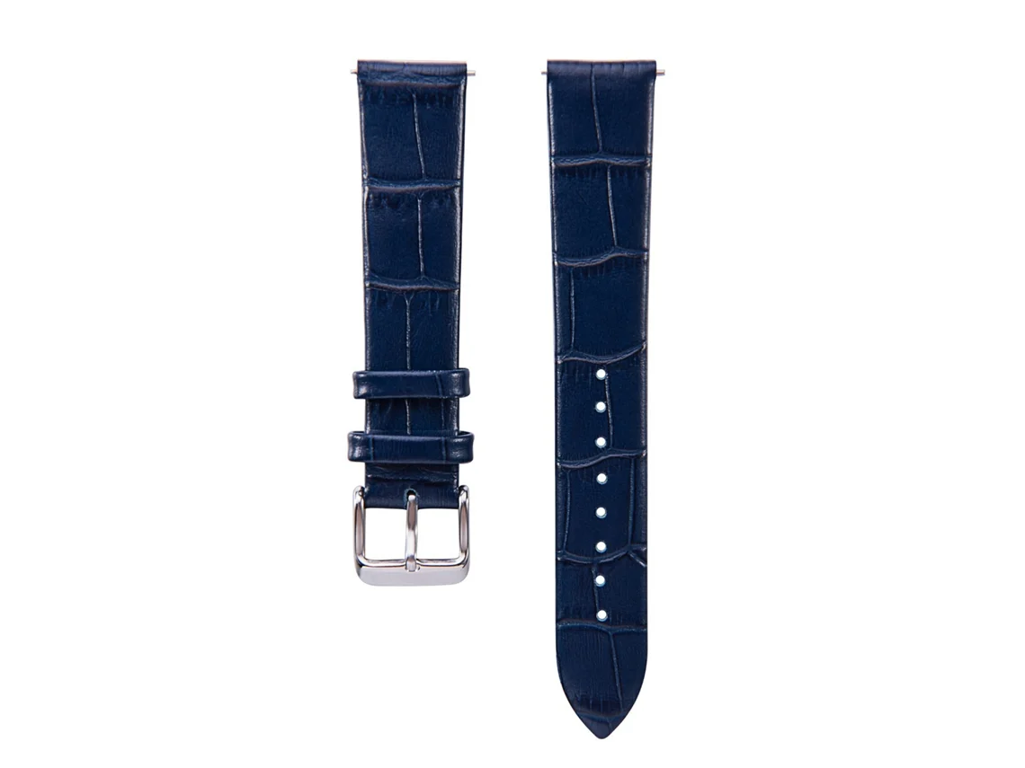 Correa universal de piel sintética con estampado de cocodrilo para relojes de 20 mm. Sistema de liberación rápida para facilitar su reemplazo.