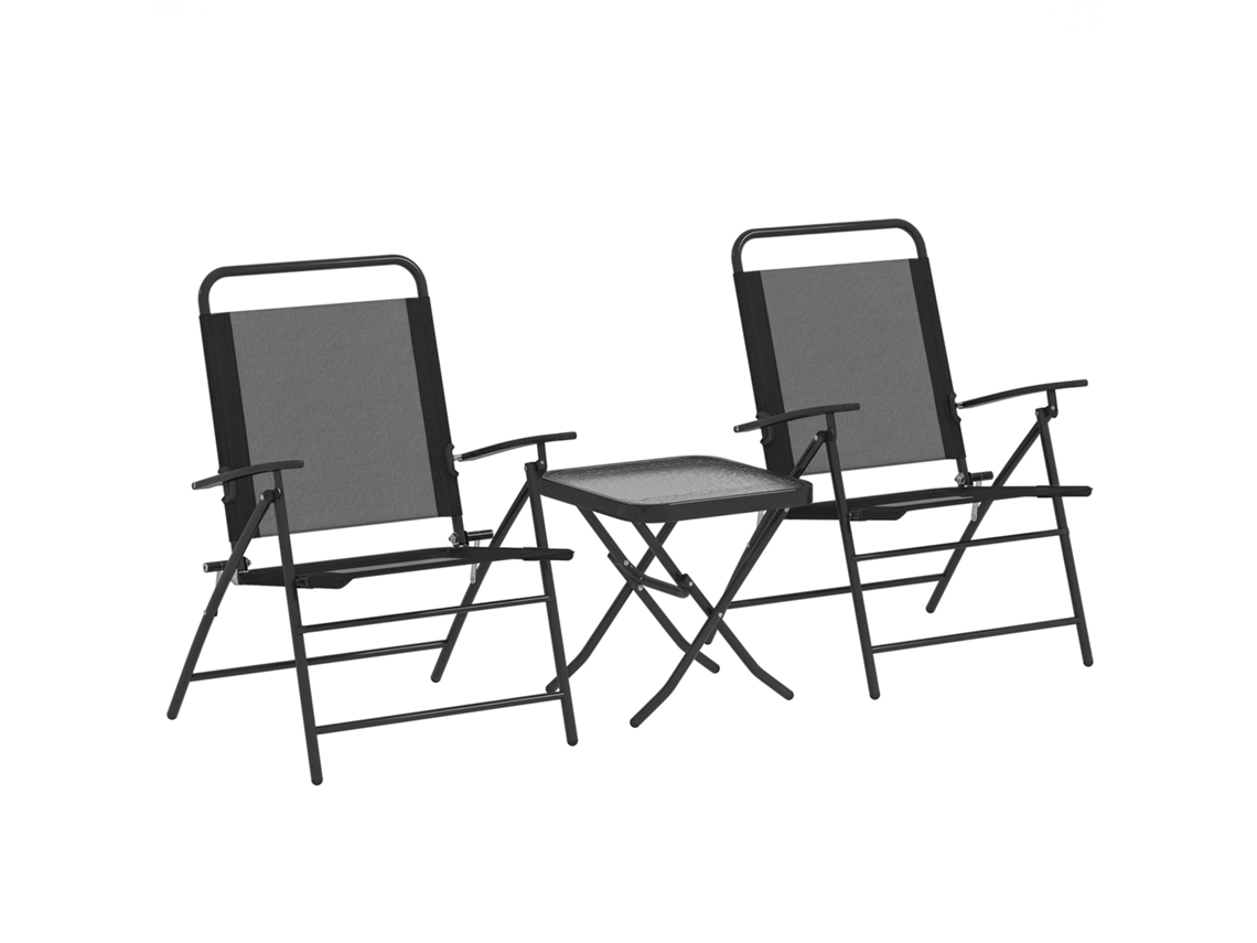 Conjunto de Mesa com Tampo de Vidro e Cadeiras Dobráveis, Preto