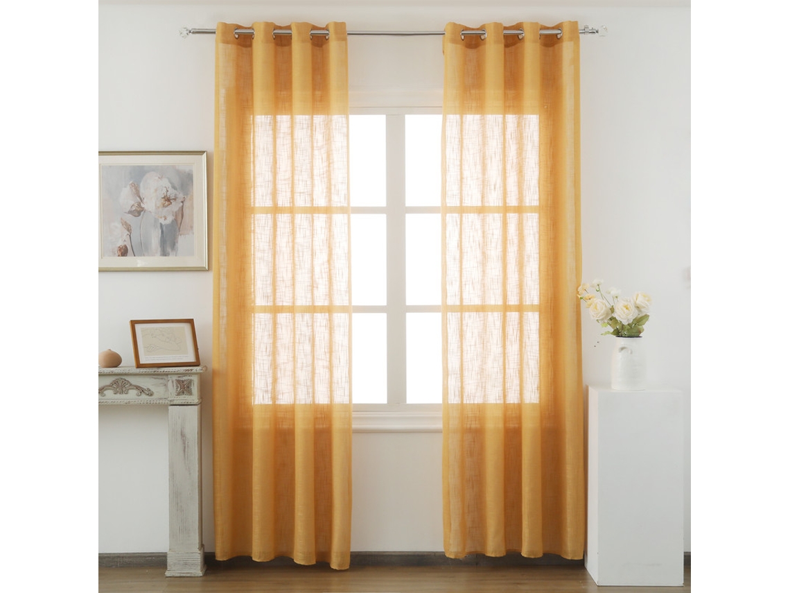 Cortina de lino con tejido traslúcido 140 x 260 cm Mostaza - Individual