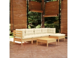 Conjunto de jardín de 6 piezas con cojines de pino crema DKD Home Decor