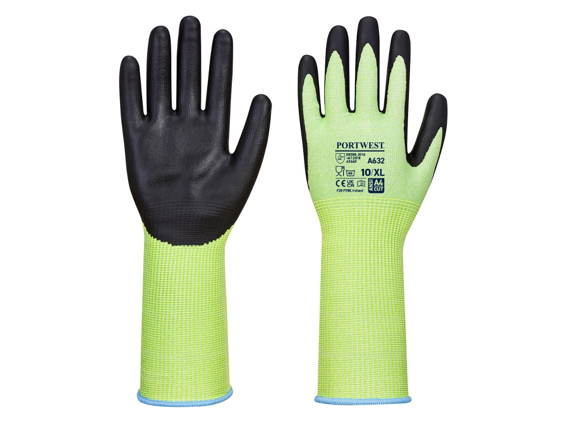 Guante Portwest Green resistente a cortes con manga larga / Verde negro / L
