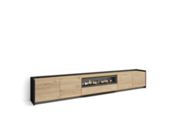 Mueble Tv, Televisión, 310x37x50cm, Para Tv Hasta 80", Chimenea Eléctrica, Led, Roble Y Negro