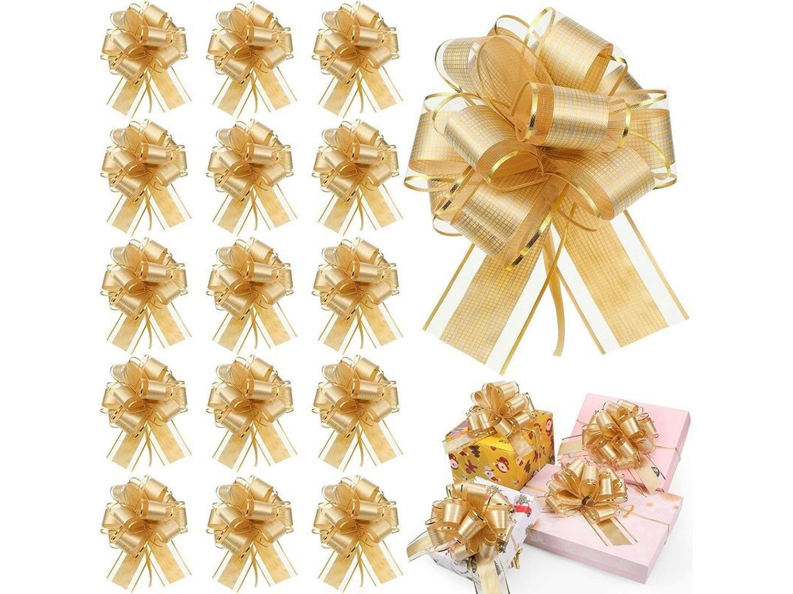 40 Lazos De Organza Dorados Para Regalos Navideños, Ideales Para Envolver Regalos Festivos.