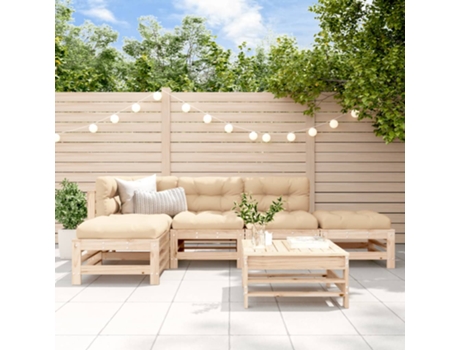 Conjunto 6 de muebles de jardín VIDAXL y cojines madera maciza