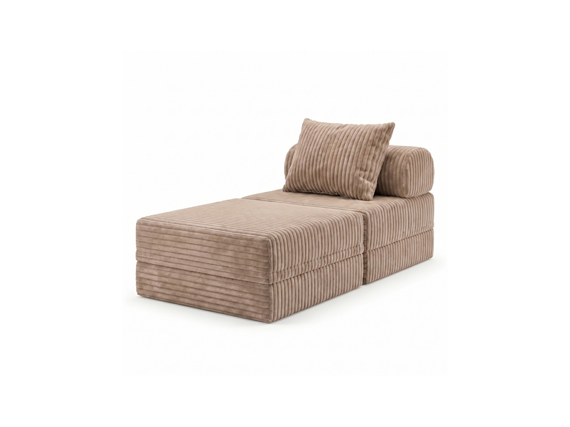 Sofá Modular 1 Lugar + Puff  Convertible Veludo Listado Taupe