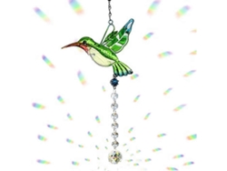 Colgante de cristal Cosylove con colibrí verde, prismas y arcoíris para colgar en la ventana o el jardín.