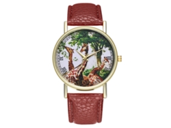 Reloj Analógico De Cuarzo Con Patrón De Jirafa Unisex De Cuero Pu Ocio (café)
