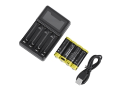 Cargador De Baterías De 4 Ranuras Con Pantalla Lcd Y Puerto Usb Para Baterías Aa