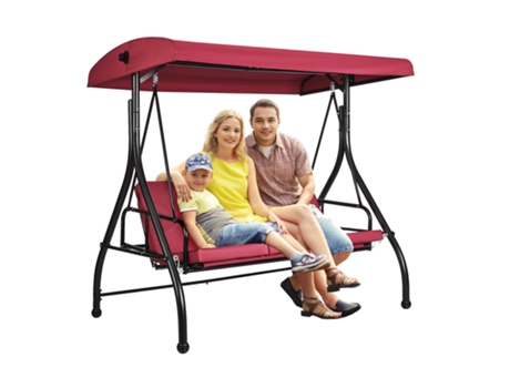 VEVOR 3 asientos silla batiente de Patio que convierte el dosel con dosel borgoña