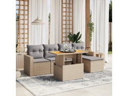 Conjunto de 6 sofás de jardín con cojines de mimbre beige Dkd Home Decor