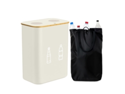 Relaxdays Contenedor De Botellas 160 L, 2 Bolsas, 75 X 57 X 37 Cm, Recolector De Vidrio Y Plástico, Beige