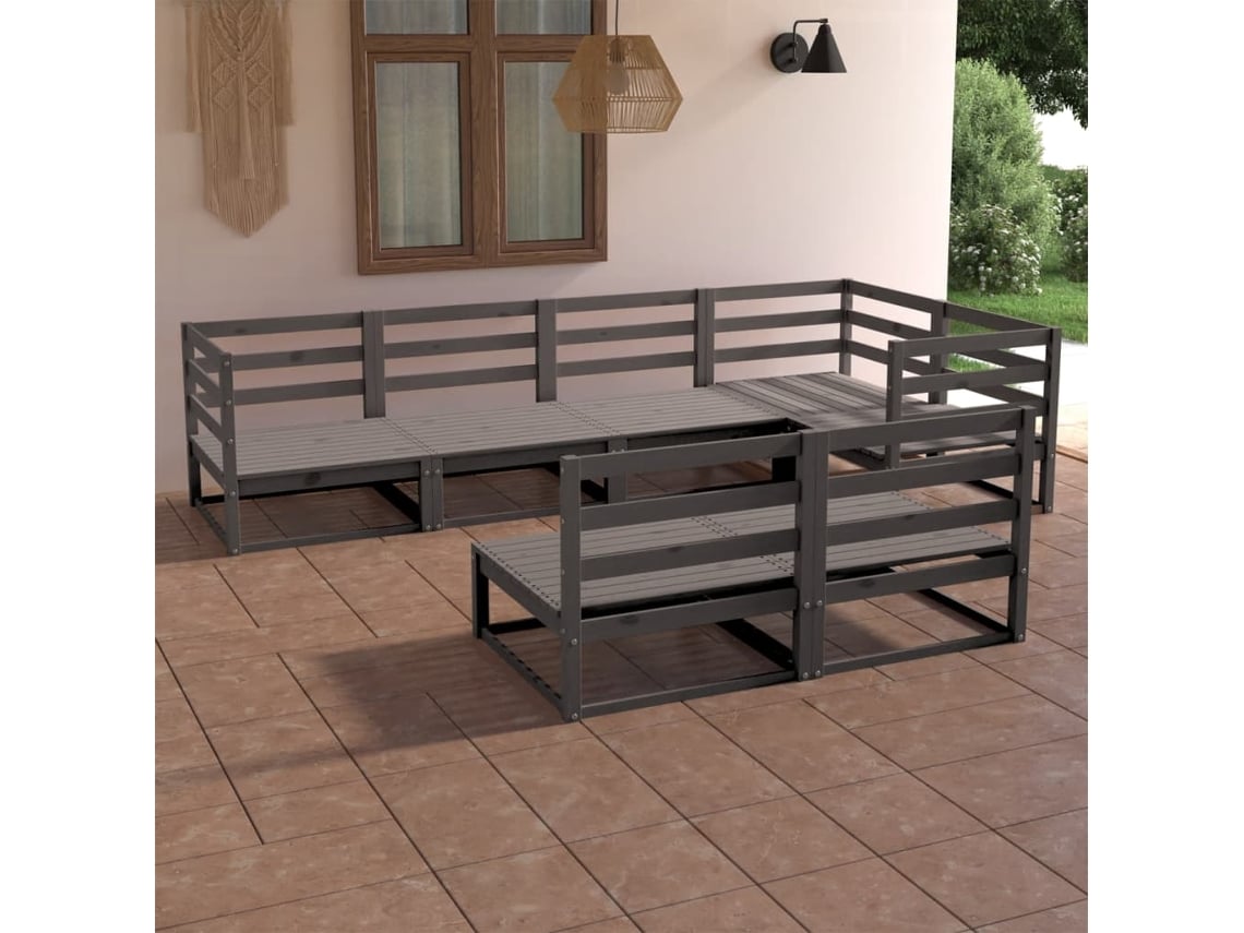 Conjunto de salón de jardín de 7 piezas DKD Home Decor en pino macizo gris