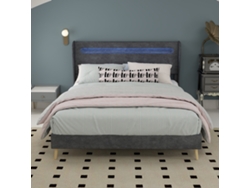 Cama Led 140x200 Terciopelo Gris Luz Suave Moderna