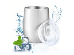 Juego de vasos de acero inoxidable 304 de 12 oz, forma de U con tapa, pajita y cepillo, copa de vino con aislamiento térmico