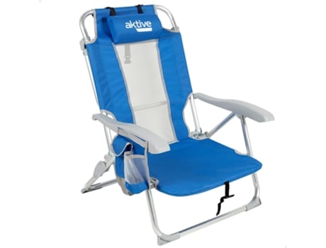 Silla de playa y tumbona 5 posiciones azul c/cojín y bolsillos AKTIVE