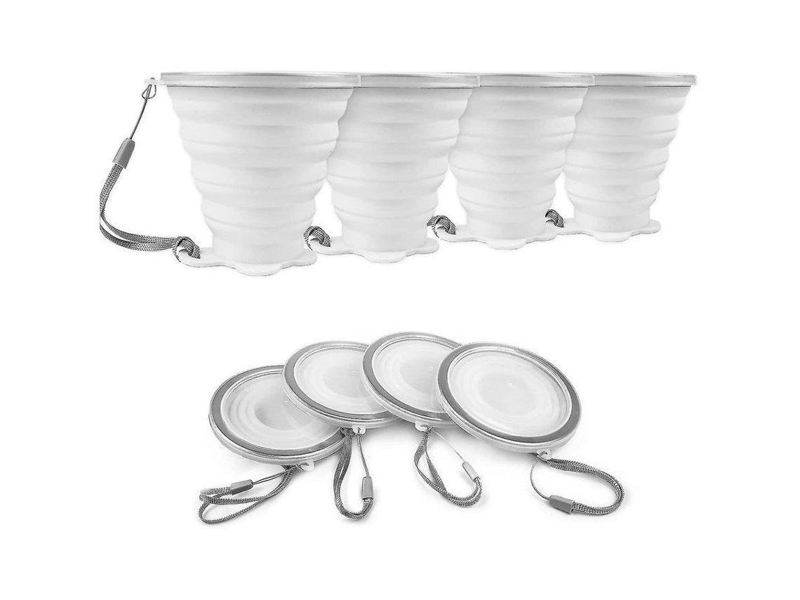2026-tazas Colapsables De Silicona Bpa Free Con Tapa De Sellado, Reutilizables Portátiles Para Picnic, 4 Piezas Blancas Translúcidas