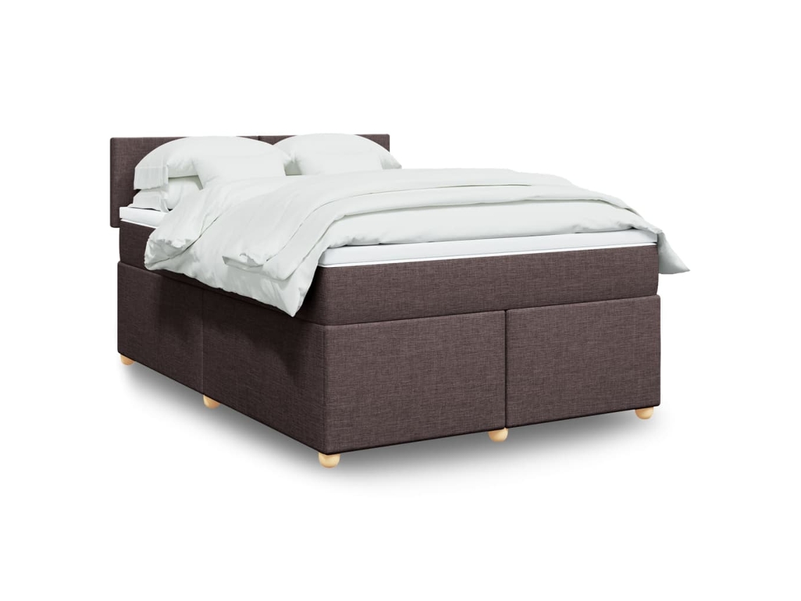Cama Box Spring Con Colchón Tela Marrón Oscuro 140x200 Cm