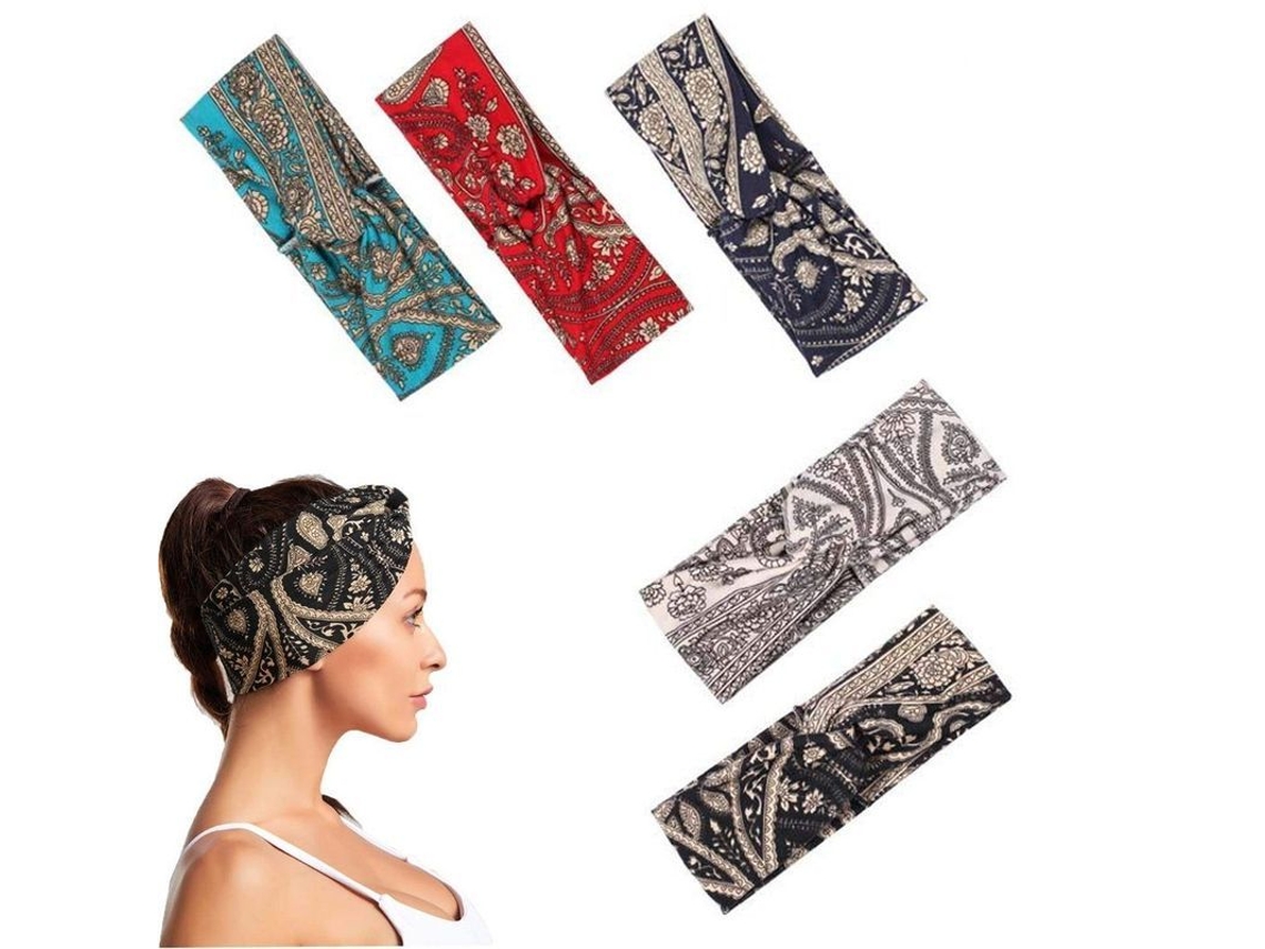 Diadema Cruzada Bohemia De Algodón Elástico Negro Para Yoga Y Uso Diario.