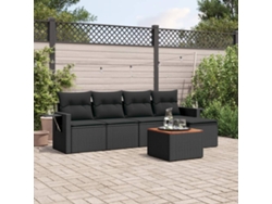 Conjunto de sofá de jardín de 6 piezas con cojines, mimbre sintético negro, DKD Home Decor