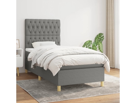 vidaXL Cama con somier y colchón 90x190 cm tela gris oscuro