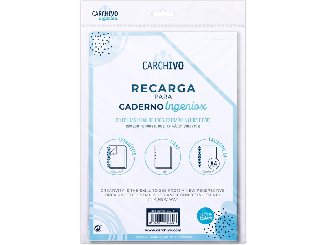 Recarga para Cuadernos INGENIOX Blanco (A4 - Liso - 50 Hojas)