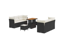 Maison Exclusive - Conjunto De Sofá De Jardín 9 Pcs Negro Y Crema Ratán Sintético