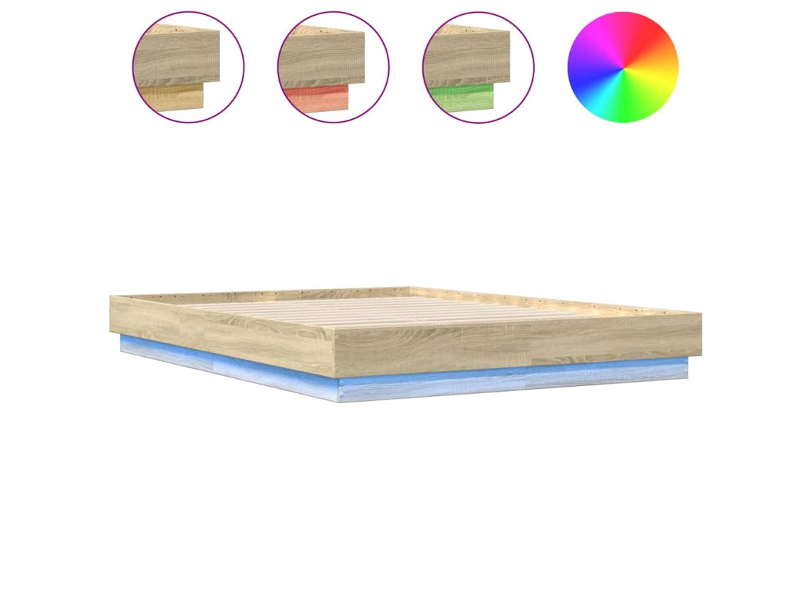 Maison Exclusive - Estructura De Cama Con Luces Led Roble Sonoma 150x200 Cm