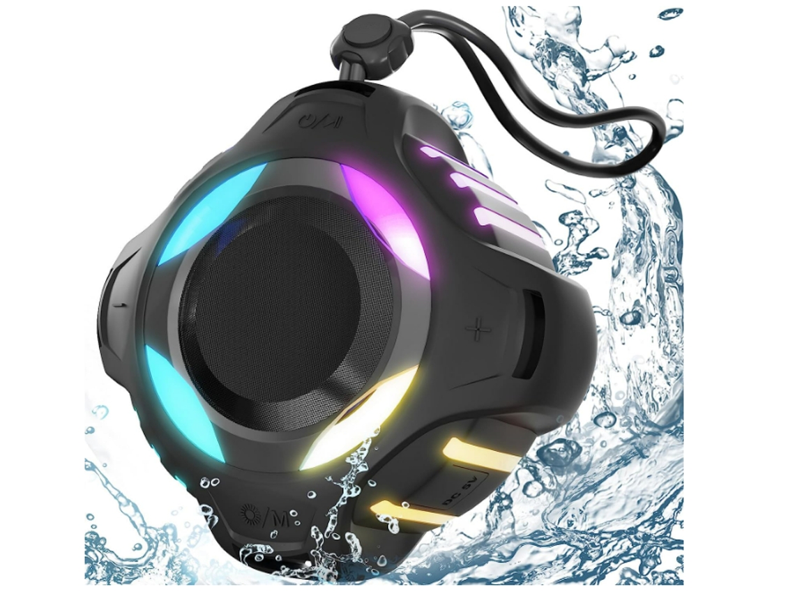 Altavoz Bluetooth resistente al agua IPX7, altavoz de ducha con luz multicolor (negro) CHRONUS